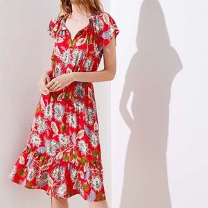 ANN TAYLOR LOFT DRESS FLORAL MIDI SUMMER BLOSSOM